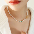 Freshwater Pearl Necklace Green Beads Gold Toggle Clasp view 4