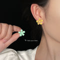 Blue White And Yellow Green Flower Stud Earrings In Two Styles view 2