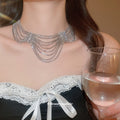 Layered Silver Tone Crystal Chain Statement Collar Necklace view 3