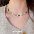 Green Gold White Pearl Stone Beaded Choker Necklace view 1