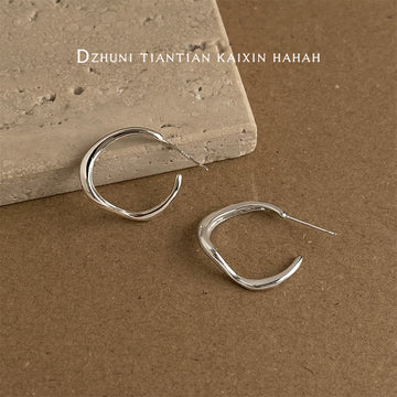 Silver Tone Irregular Open Round Hoop Earrings For Women