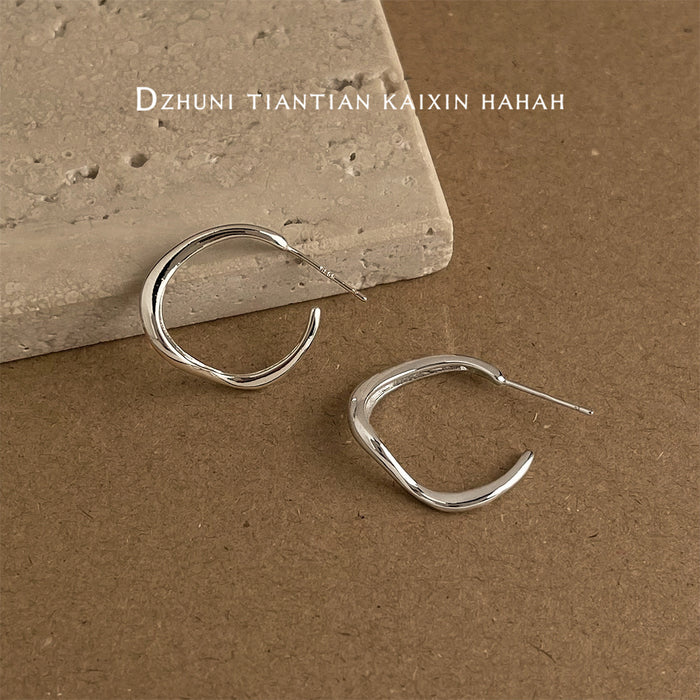 Silver Tone Irregular Open Round Hoop Earrings For Women