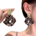 Leopard Print Flower and Pearl Drop Earrings in Two Colors view 5