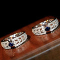 Deep Blue Oval Stone Openwork Clear Stone Ring Silver Tone view 4