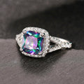Iridescent Square Stone Halo Silver Tone Ring Polished Jewelry Accessory view 4