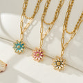 Double Layer Daisy Pendant Necklace in Three Enamel Colors view 4