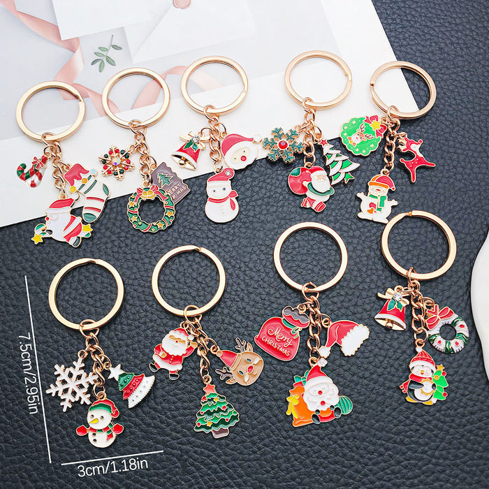 Nine-Style Santa Snowman Reindeer and Tree Holiday Keychain Collection