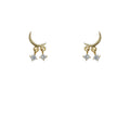 Gold Mini Crescent Moon Twin Clear CZ Stud Earrings view 5