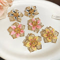 Layered Enamel Flower Stud Earrings in Three Colors view 3