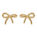 Gold Sand Texture Bow Mini Stud Earrings Ribbon Shape view 5