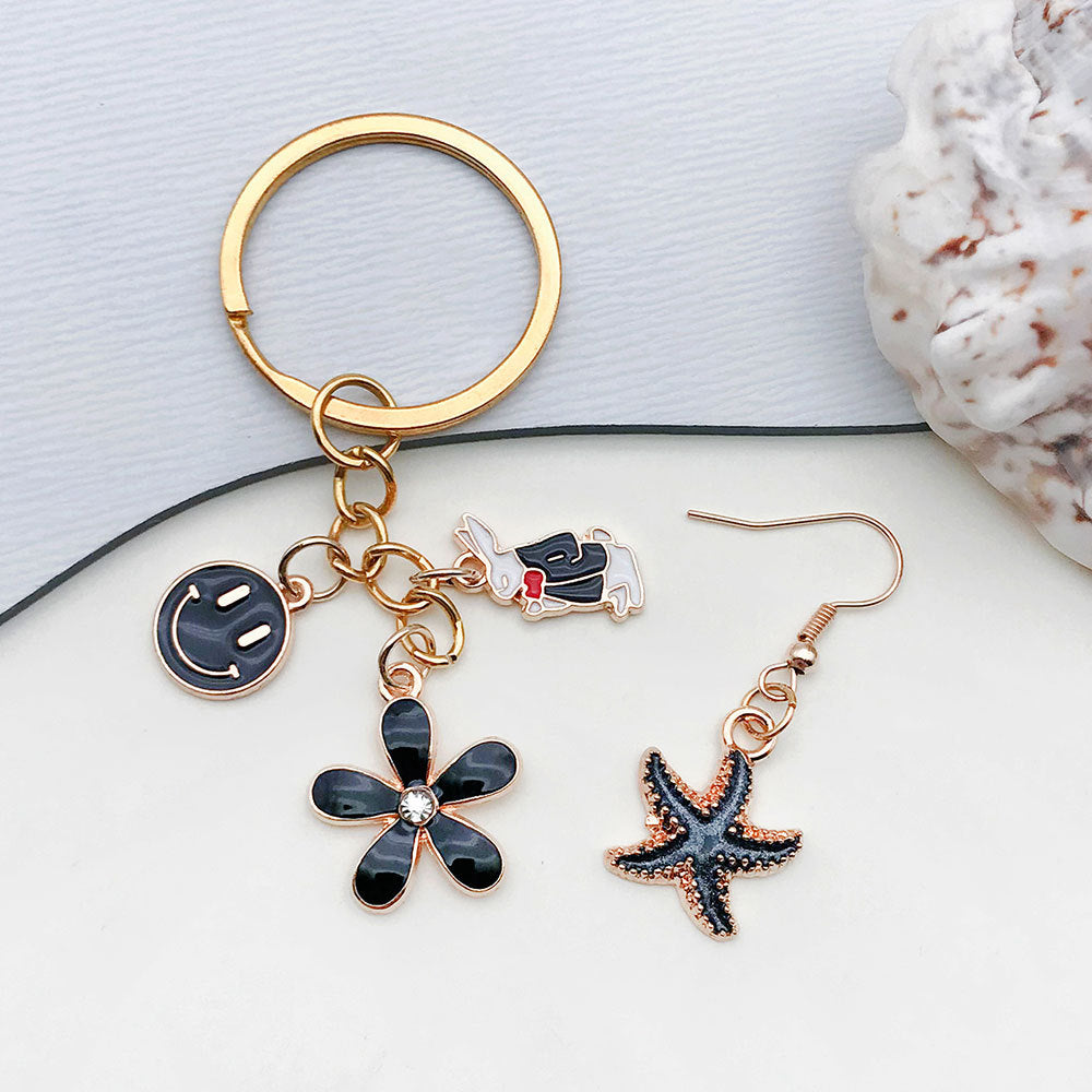 Black Enamel Zinc Alloy K Gold Style Charm Pendant for DIY Keychain Car Hanging Jewelry