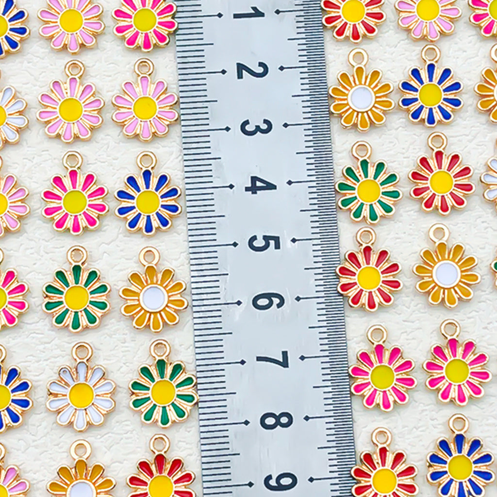 Enamel Zinc Alloy Sunflower Daisy Flower Charm Pendant for Bracelets Necklaces Keychains