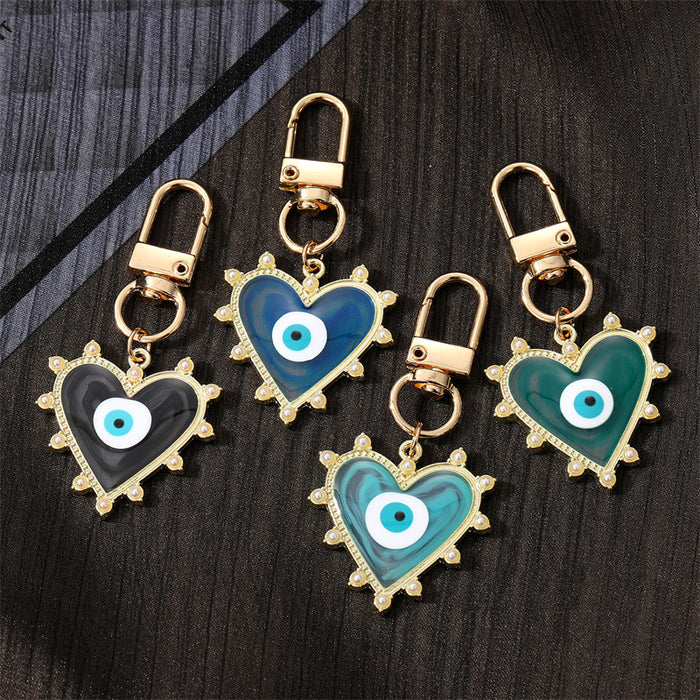 Gold Tone Pearl Edge Heart Evil Eye Clip Keychains
