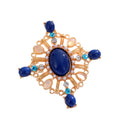 Blue Gold Tone Cross Openwork Crystal Pearl Look Metal Brooch Pin view 5