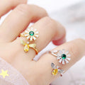 Bee Sunflower Open Adjustable Ring Gold White Metal Alloy view 2