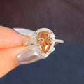 Silver Tone Yellow Pear Halo Pavé Band Finger Ring view 3