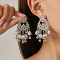 Antique Silver Bell Fringe Jhumka Statement Earrings view 1