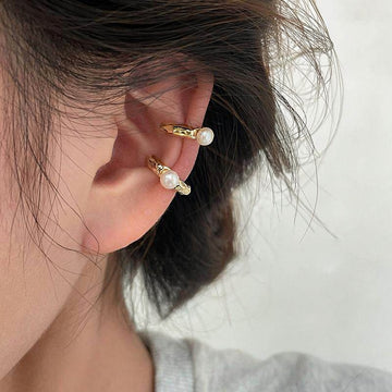 Pearl Accent Open Hoop Ear Cuffs In Two Metal Tones