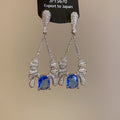 Silver Tone Geometric Drop Earrings With Blue Crystals view 1