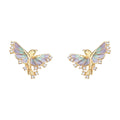 Gold Flying Fish Stud Earrings Pastel Enamel CZ Wings view 5