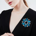 Teardrop Crystal Wreath Brooch in Blue or Emerald Green view 2