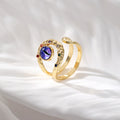 Gold Tone Multicolor Crystal Evil Eye Adjustable Rings view 2