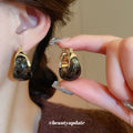 Translucent Resin U Shaped Gold Tone Hoop Earrings view 4