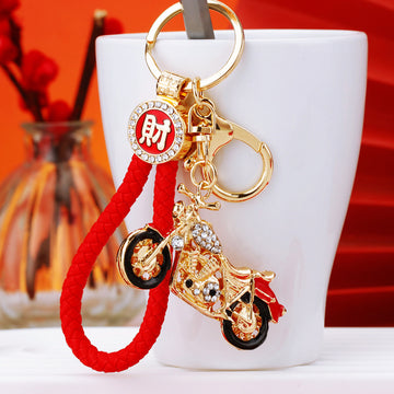 Jeweled Motorcycle Keychains with Braided and Bare Wrist Loop Options