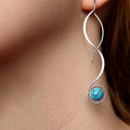 Silver-Tone Wave Drop Earrings with Blue Turquoise Bead, Brass view 1