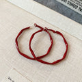 Red Textured Wavy Hoop Earrings in Three Sizes with Detailed Finish view 6