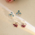 White and Blue Flower Bead Cluster Dangle Stud Earrings view 2