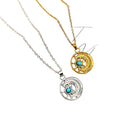 Sun Moon Round Pendant Necklaces Turquoise Stone 2 Tones view 5
