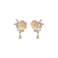 Gold-Tone Iridescent Flower Pearl Teardrop Stud Earrings view 5