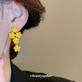 Yellow Crystal Flower Drop Earrings With Gold Tone Settings view 3