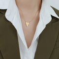 Gold Steel Crystal Border Heart Pendant Chain Necklace view 6
