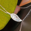 Silver Tone Clear Stone Leaf Pendant Necklace Polished Metal Jewelry view 2