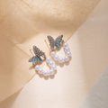 Butterfly Pearl Look Open Hoop Crystal Stud Earrings view 2