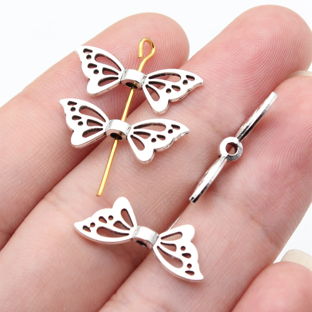 21x8mm 0.61g Antique Silver Zinc Alloy Butterfly Wing Spacer Beads for Bracelet Jewelry Making