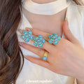Gold Turquoise Resin Flower Studs Cluster Ring Bead Ring view 1