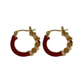Gold Tone Red Enamel Floral Hoop Earrings Jewelry Pair view 5