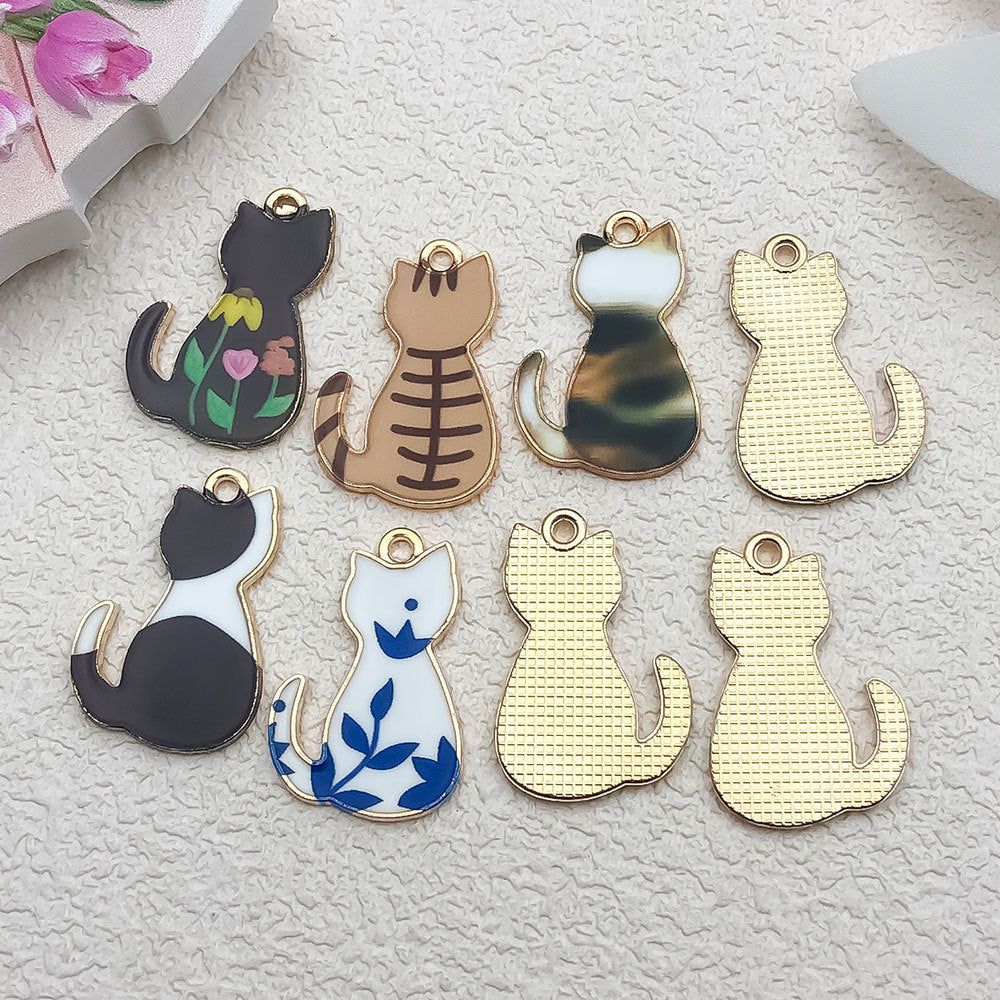 Printed Enamel Zinc Alloy Cat Charm Pendant for DIY Bracelet Necklace Phone Chain Making