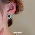 Emerald Green Oval Crystal Halo Stud Earrings For Women view 4