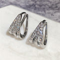 Silver Tone Triple Row Pave Triangle Geometric Huggie Earrings view 4