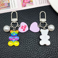 Transparent Resin Bear Pearl and Heart Metal Clasp Keychain Pair view 2