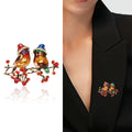 Enamel Twin Birds On Branch Brooch With Red Berry Crystals view 2