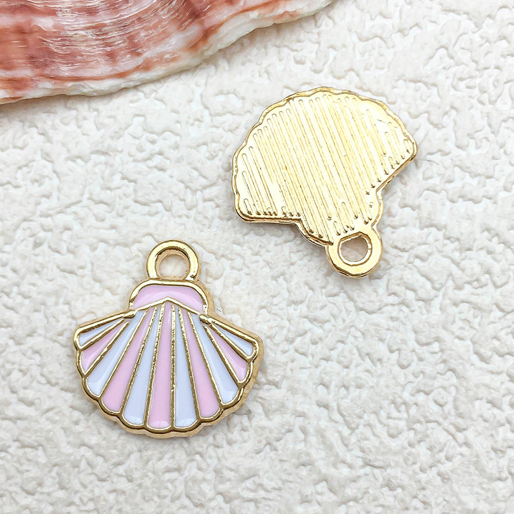 Enamel Zinc Alloy Scallop Shell Pearl Charm Pendants for DIY Bracelet Necklace Keychain