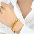 Gold Thick Curb Chain Bracelet with Lobster Clasp Extender view 3