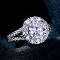 Silver Tone Round Floral Halo Ring With Clear Stones view 3