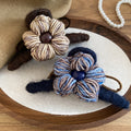 Blue And Brown Layered Yarn Flower Fuzzy Hair Claw Clip view 3