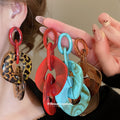 Chunky Linked Resin Drop Earrings In Five Color Patterns view 2